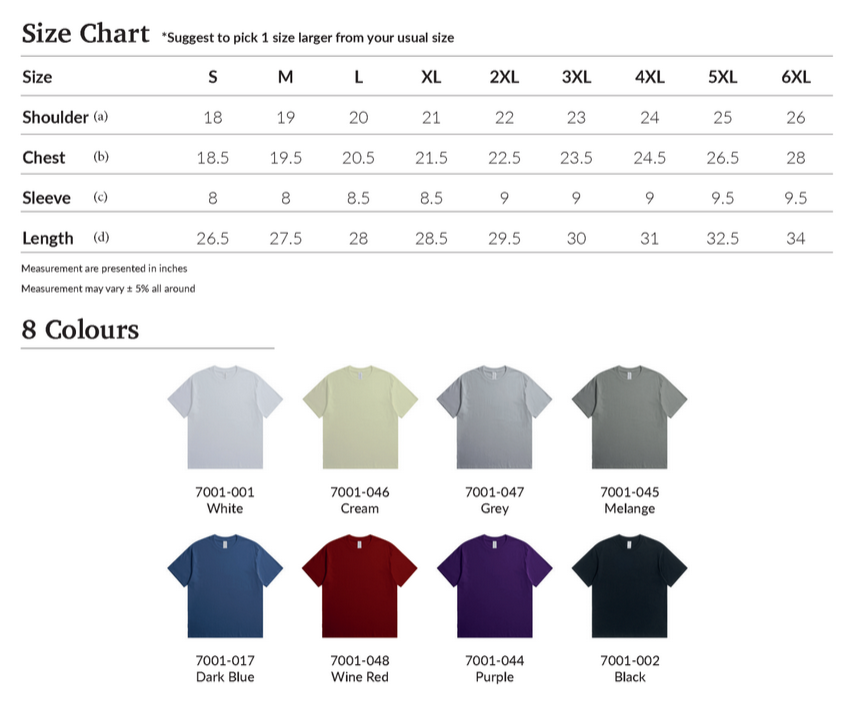 7001_SizeChart&Colors